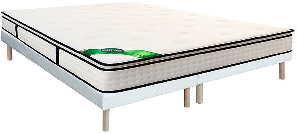 Vente-unique Set 180 x 200 cm gestoffeerde bedbodem + pocketvering matras 7 zones geïntegreerde topper en bamboe tijk dikte 26cm - MIREZA van NATUREA