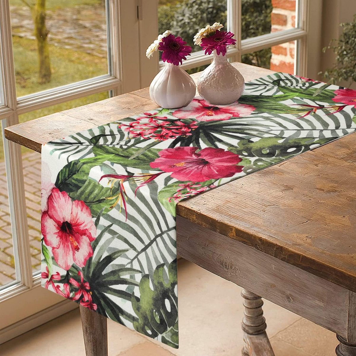 Tafelrunner Lente Groen en Roze Bloemenpatroon Rechthoekig 40x140 cm