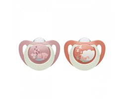 NUK First Choice Fopspeen – Siliconen – Lichtgevend in het Donker – 2 Stuks- rood 6-18 maanden