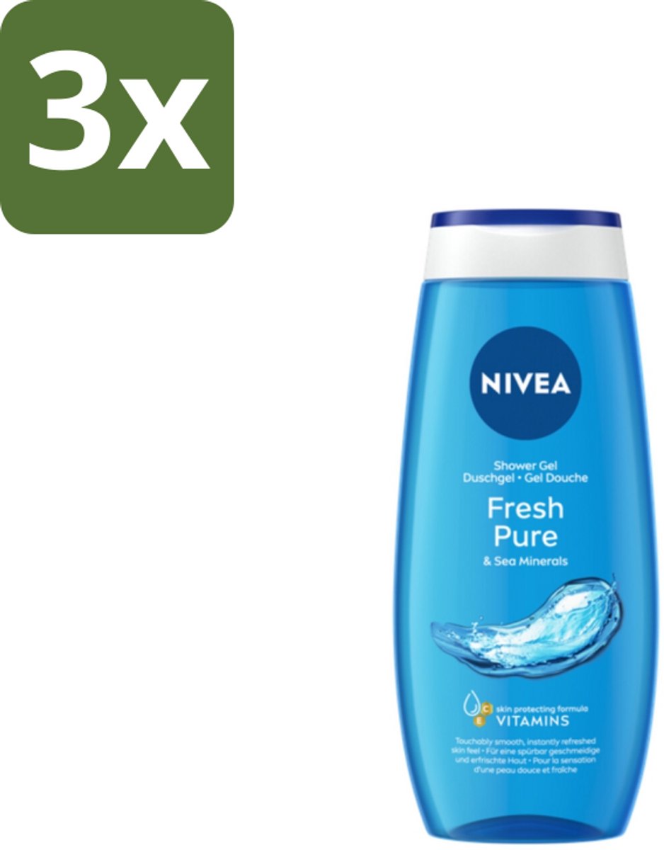NIVEA Douchegel Fresh Pure 250 ml - Bulkverpakking - 3 stuks