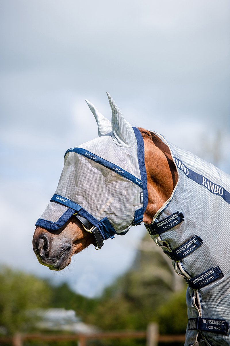 Horseware Vliegenmasker Horseware Rambo Plus Zilver-blauw - PONY