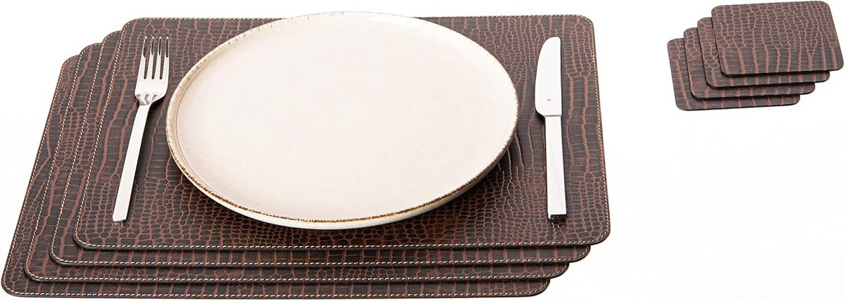 Set van 4 Placemats en 4 Onderzetters van Gerecycled Leer