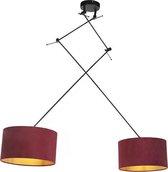 QAZQA blitz - Klassieke Hanglamp met kap - 2 lichts - L 750 mm - Zwart Goud - Woonkamer | Slaapkamer | Keuken