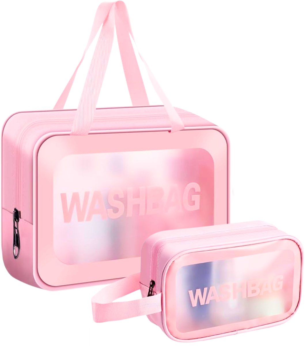 Guardian Beauty Toilettas - Waszak - Doorzichtig - Waterdicht - Make-up Reistas - Cosmetische Tas - Set Van 2 - Roze