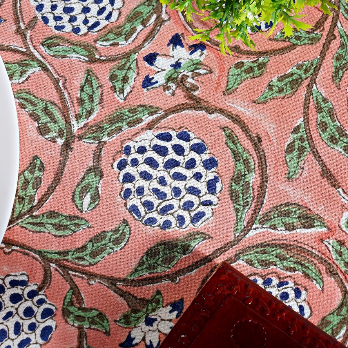 Ronde Tafelkleed van 100% Katoen met Handgemaakte Blokprint voor Keuken en Diner