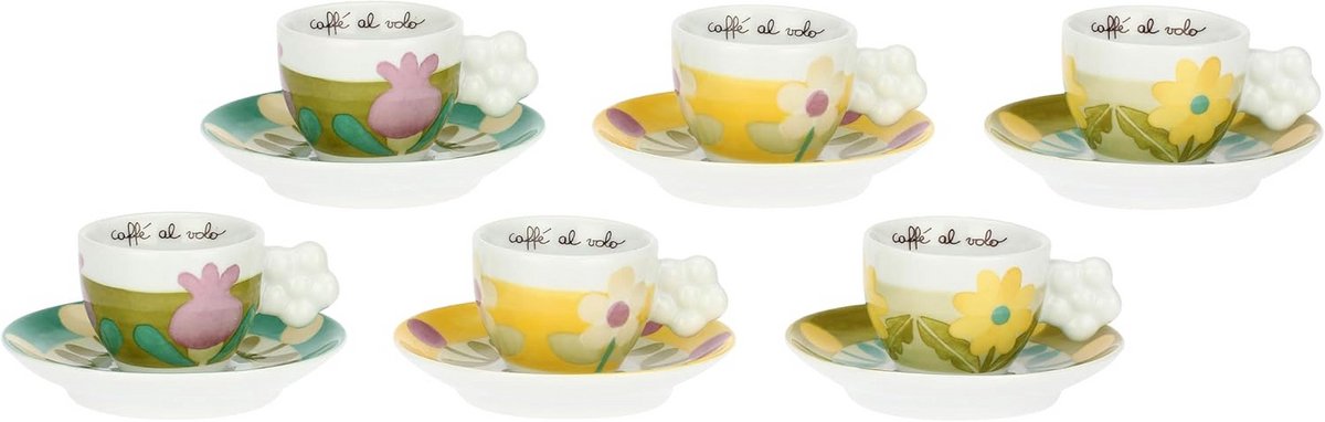 Set van 6 Porseleinen Espressokopjes met Bloemendesign