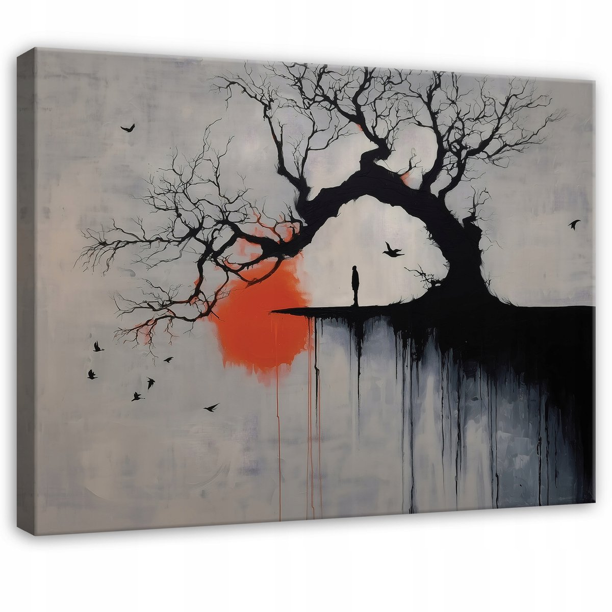 WALLARENA Schilderij op canvas - 100x70 cm - abstracte grijze boom beton op het doek - Geschikt voor slaapkamer en woonkamer Veelkleurig