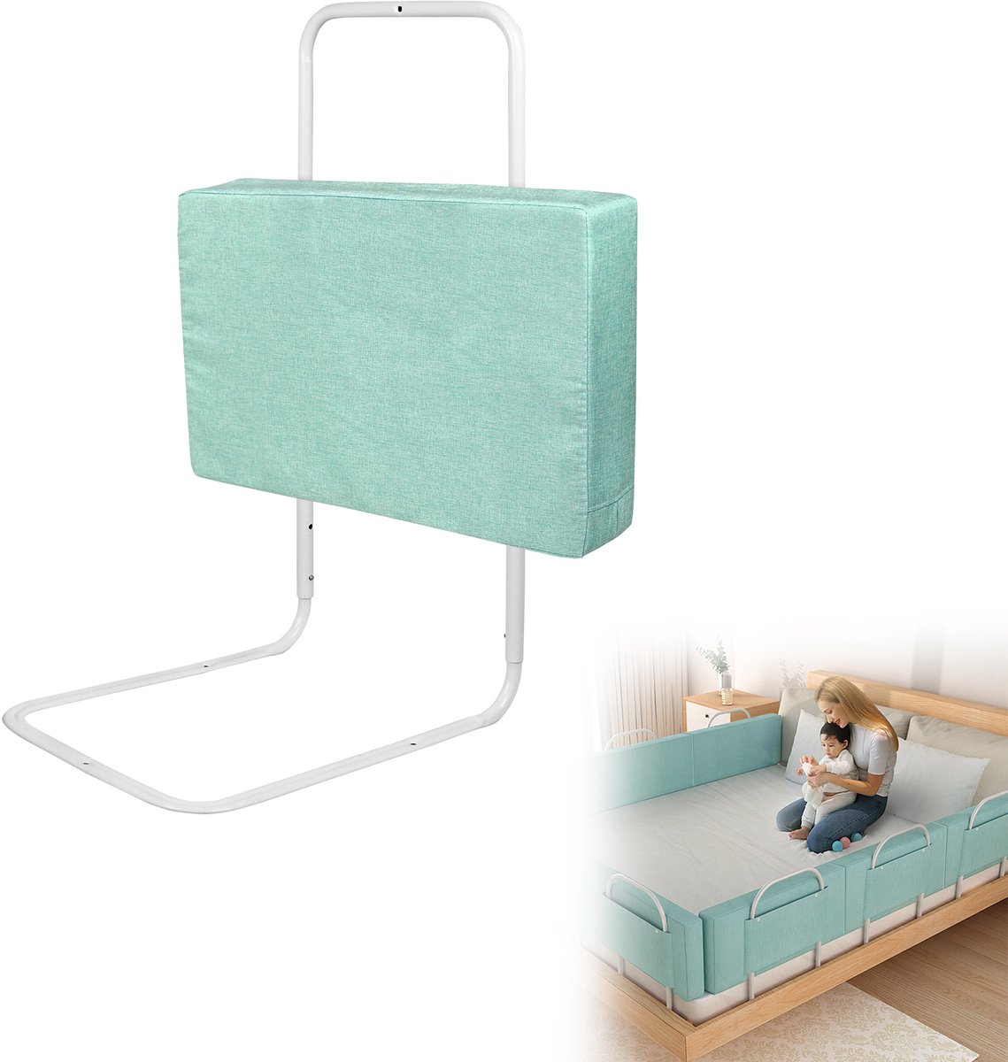 Froadp 60 cm kinderbedhekje Bedhekje Bedbeschermingshekje voor kinderen Valbeveiliging Bed Kinderbedhekje 5-gaats in hoogte verstelbaar voor kinderbed & gezinsbed Groen
