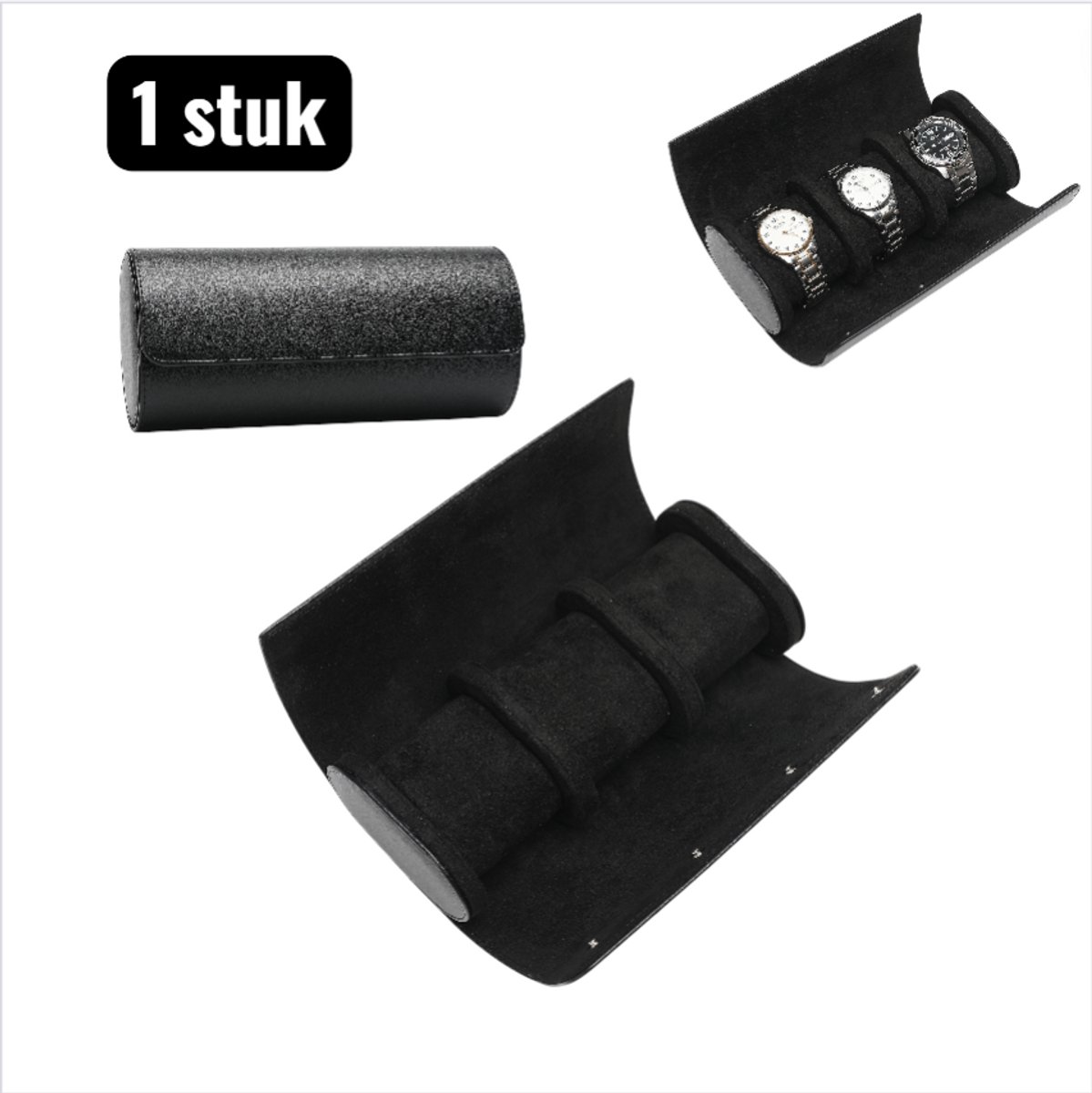 1 stuk - Horlogeboxen - Reis Horloge Etui - Drie-Horloge Opbergdoos met Zacht Inleg - Compact Lichtgewicht voor Veilig Transport - Anti-Kras en Stofvrij - Zwart