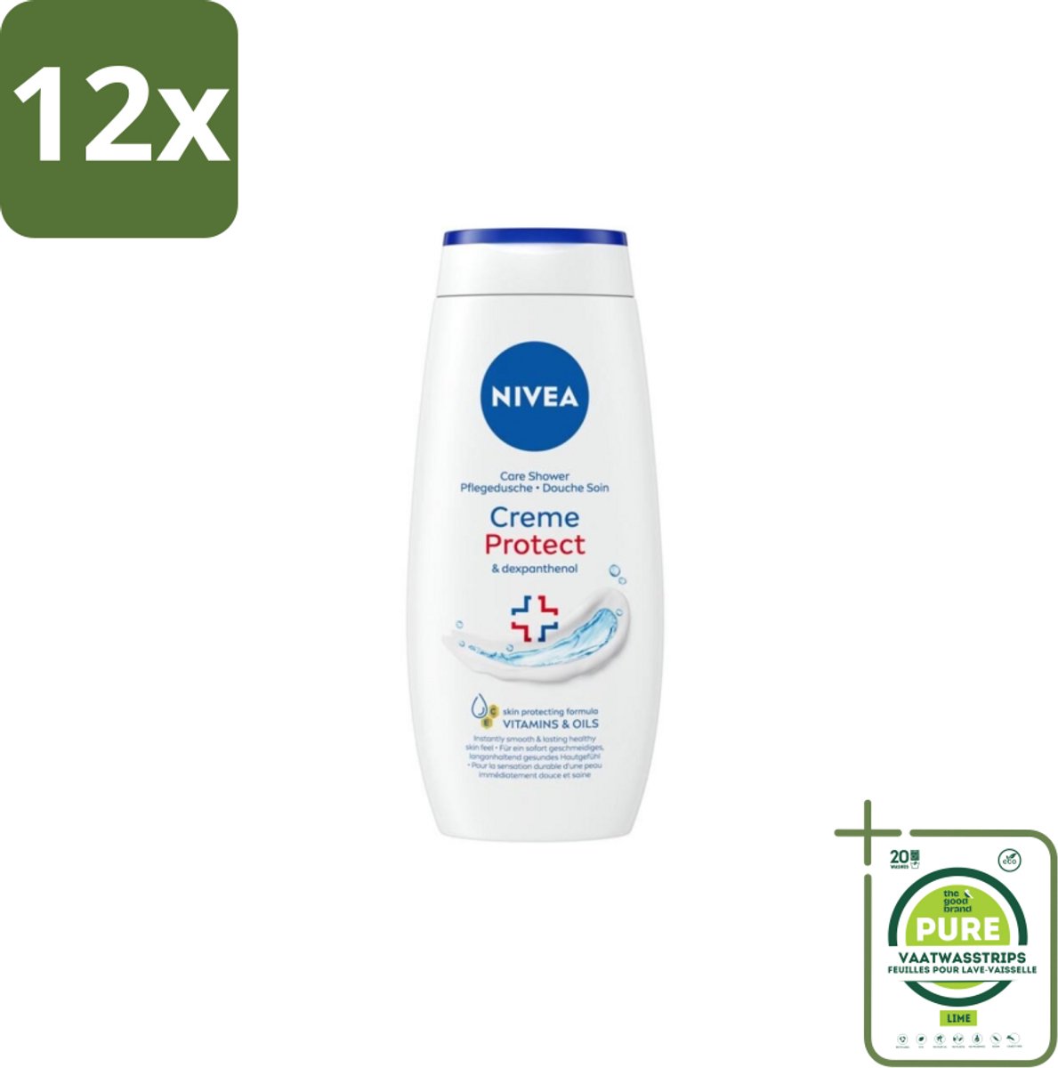 Nivea – Douchecrème – Protect – 250 ml - Voordeelverpakking - 12 stuks - Douchecrème - Huidverzorging