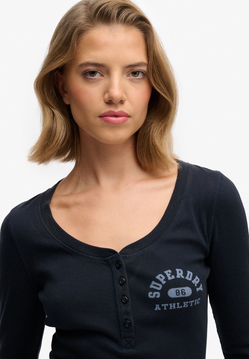 Superdry Athletic Button Down Longsleeve Top Dames Lange mouwen shirts Marineblauw