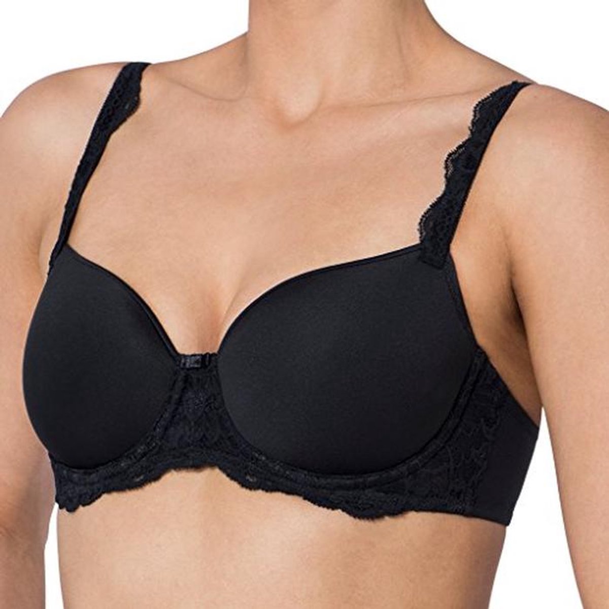 Zwarte BH voor dames in maat 80B met gladde jersey en kant