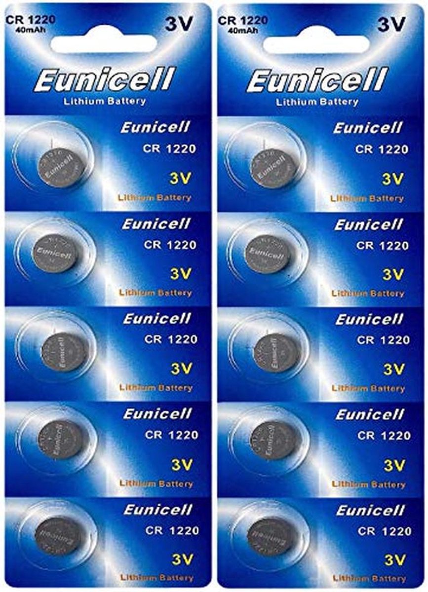 CR1220 3V Lithium Knoopcelbatterijen - 10 Stuks (2 Blisterkaarten)