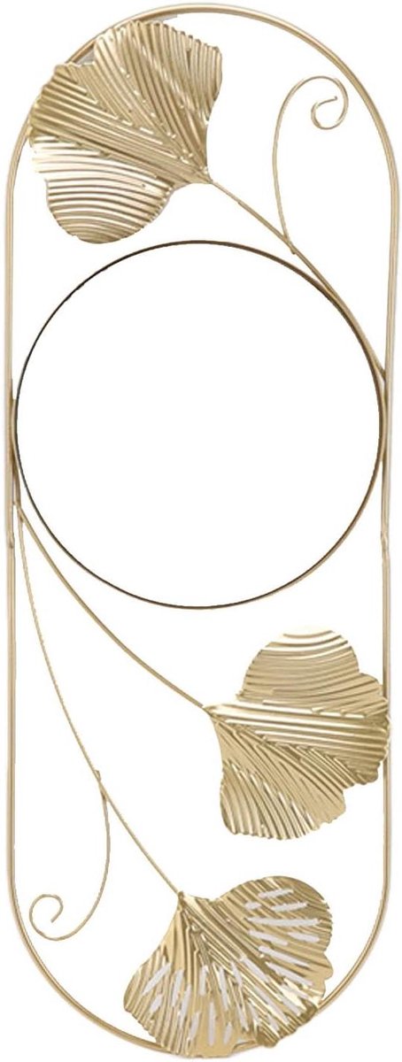 Allecto- Moderne Ginkgo Blad Wandspiegel - Decoratie - Gouden Metaal - Bladeren Vorm - Woonkamer Slaapkamer - 45,6 x 16,7 x 1,5 cm