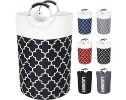Wasmand 82 liter - Opvouwbare wasmand - Stoffen wasmand - Wasmand met grote capaciteit - Wasmand met handvatten - Opbergmand voor de was - Wasmand voor studentenkamers, slaapzalen en thuis - 38*75 cm - Zwart