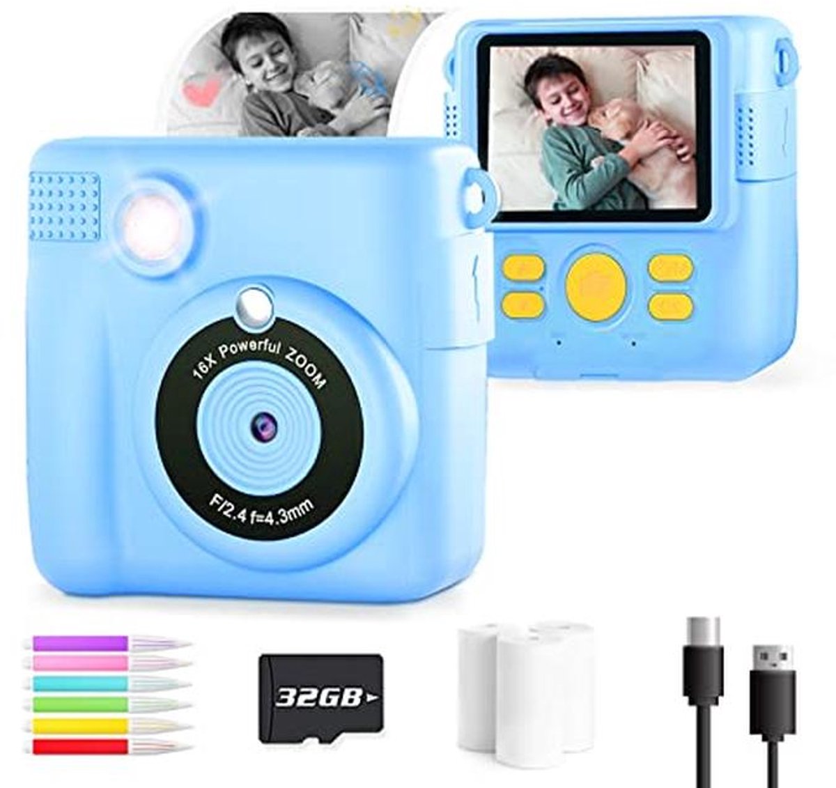 OPERHOO Kids Camera Jongens Meisjes, Kids Instant Print Camera Speelgoed 3-14 Jaar Oud, 1080P HD Kids Digitale Camera met Foto Papier Verjaardagscadeaus 3 4 5 6 7 8 9+ Jaar Oude Jongen 6 Kleur Pennen