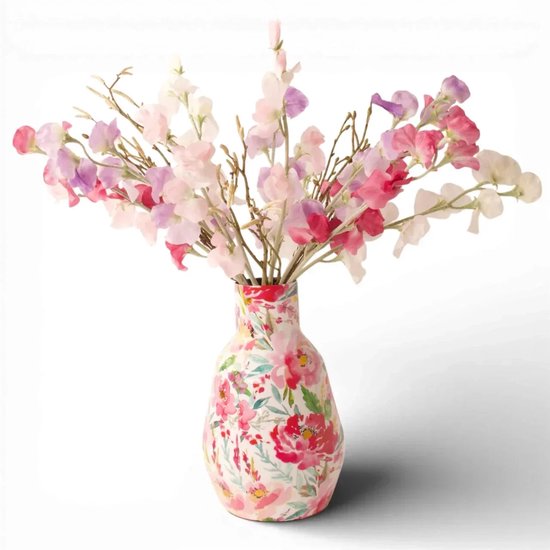 WinQ-Zijden boeket met Lathyrus in Wit, Roze en Lila Tinten-incl vaas-kunstbloemen