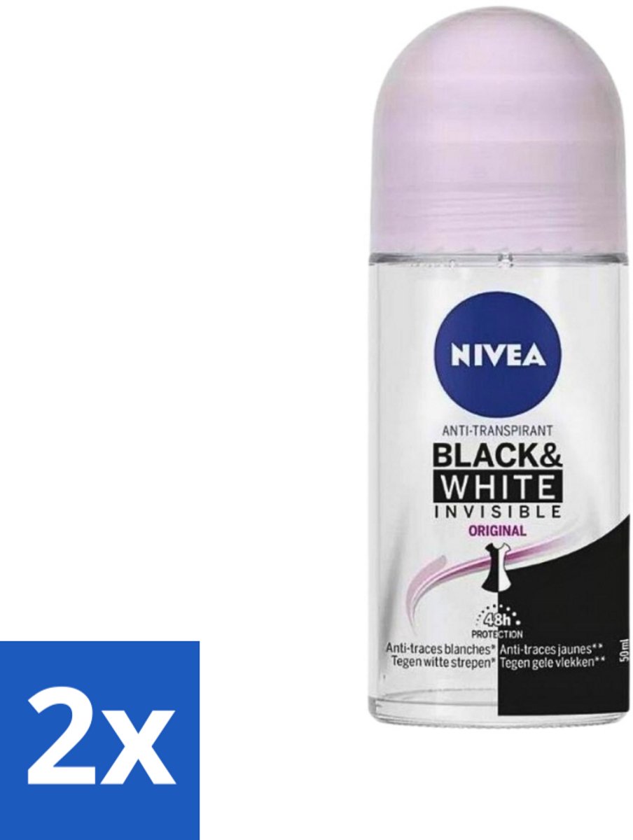 2 x Nivea - Deodorant - Roller - Invisible for Black & White Clear - 50 ml - NIVEA Deodorant Roller - Anti-transpirant - 48 Uur Bescherming - Witte Strepen Voorkomen - Gele Vlekken Voorkomen
