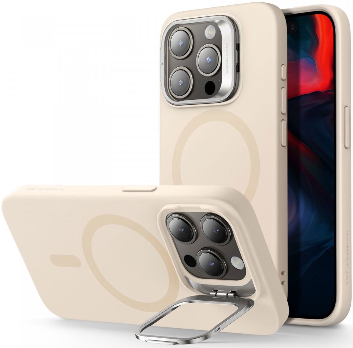 ESR Cloud Kickstand Hoesje MagSafe Beige Geschikt voor Apple iPhone 15 Pro