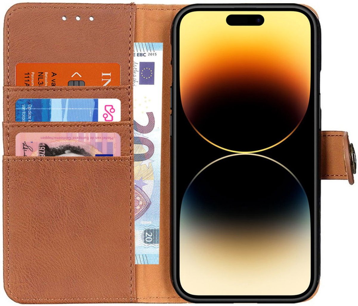 KHAZNEH Hoesje Portemonnee Book Case Bruin Geschikt voor Apple iPhone 14 Pro Max
