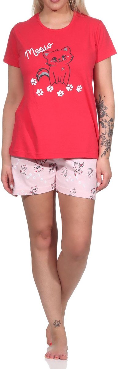 Normann Coole damespyjama met korte mouwen in hartjesmotief - 122 205 10 603 pink
