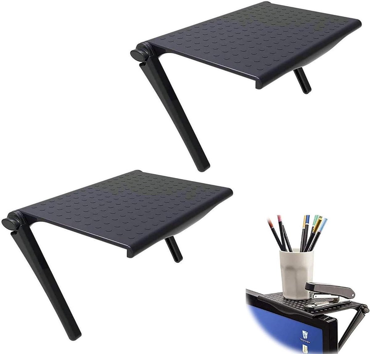 Verstelbare bovenkast plank voor tv-beeldscherm en opbergplank - set van 2 stuks, zwart - ideaal voor tv-box, router en gamebox opruimen.