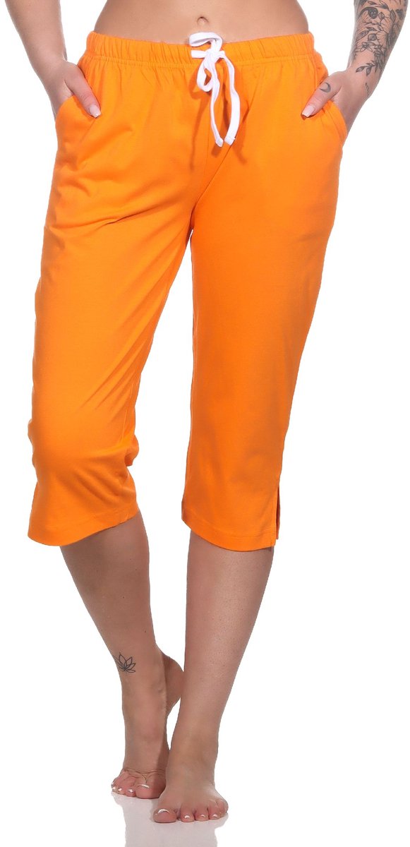 Normann Dames pyjama Capri broek 3/4 lengte - Mix & Match in effen kleuren - perfect te combineren orange