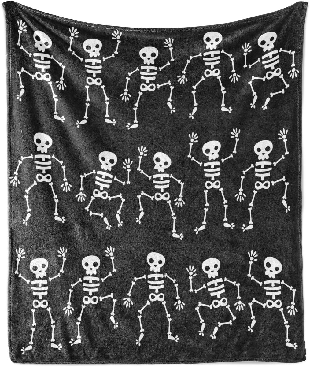 ABAKUHAUS Skelet Zachte Flanellen Fleece Deken, Halloween Leuk Dansje, Gezellige Pluche Plaid, 125 x 175 cm, Houtskoolgrijs en Wit