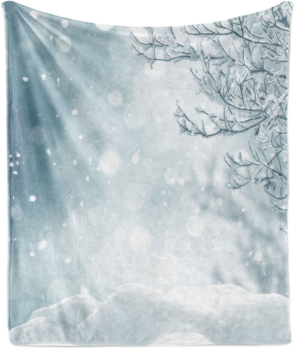 ABAKUHAUS Winterdeken van zacht flanellen fleece, kerstsneeuw, knusse pluche plaid, 175 x 230 cm, leisteenblauw wit