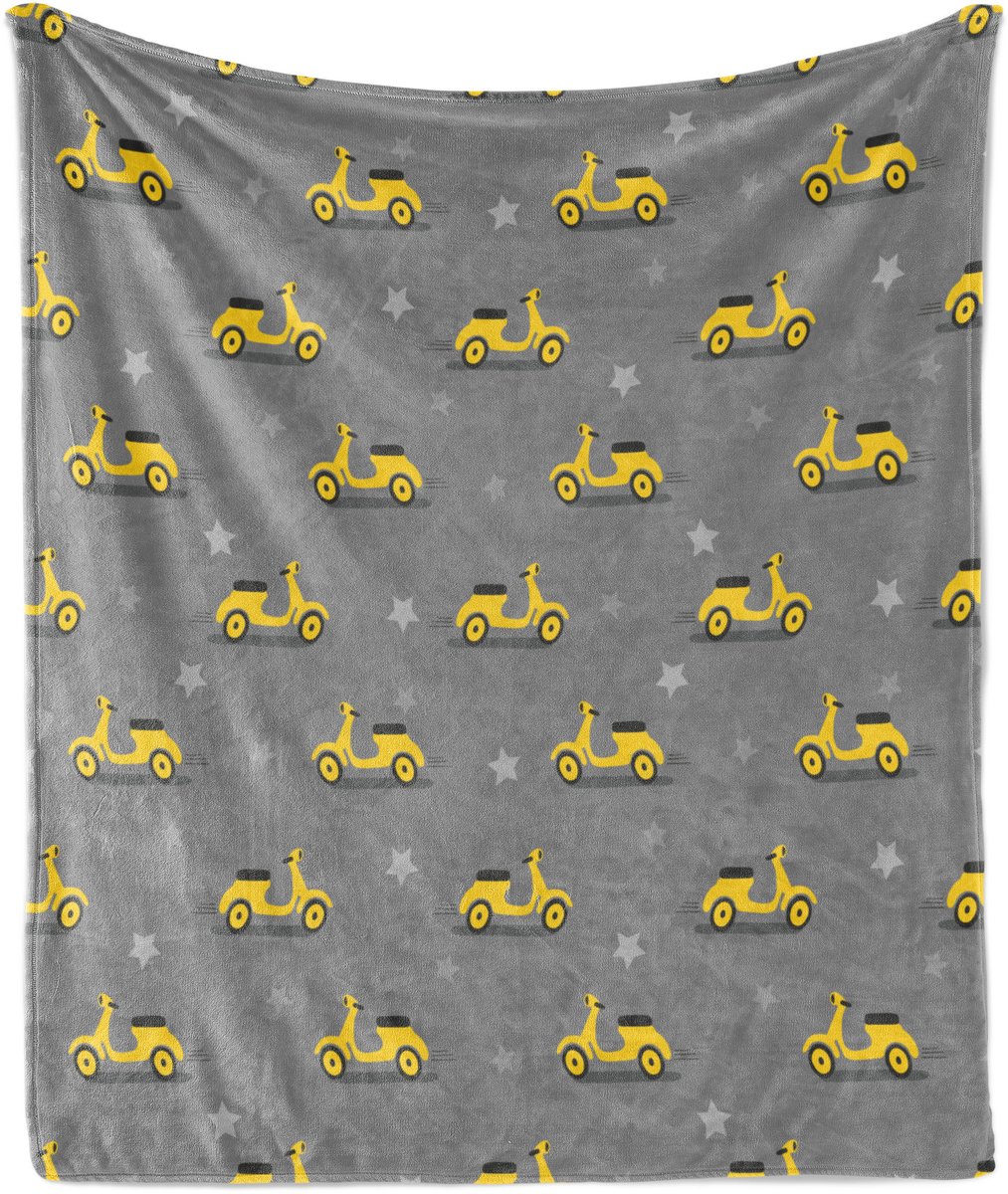 ABAKUHAUS Motorfiets Zachte Flanellen Fleece Deken, Scooters en Sterren, Gezellige Pluche Plaid, 125 x 175 cm, Geel, Zwart en Grijs