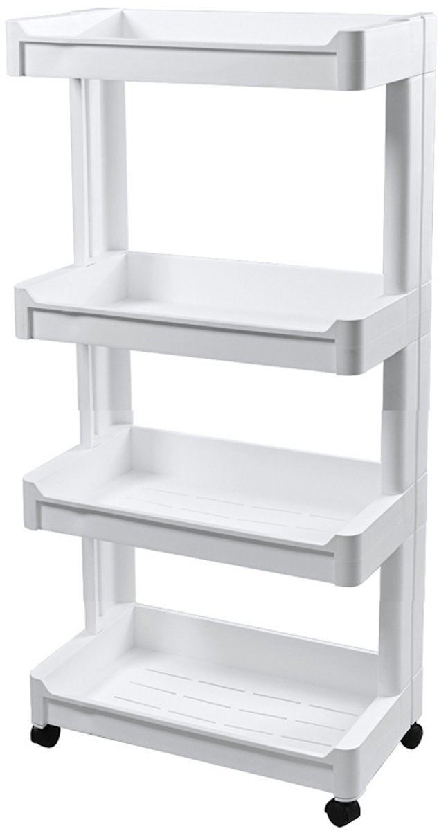 Decopatent - Smal Keukenrek opbergrek 4 laags op Wieltjes met Vakken - Smalle kast - Keukentrolley met wielen - Badkamer - Nisrek - Afm: 45.5 x 26 x 77 Cm