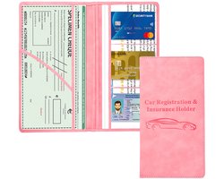 Houder voor kentekenbewijs en verzekeringsbewijs - Autodocumentenmap voor in het dashboardkastje - Geschikt voor identiteitskaart, rijbewijs, sleutels en contactgegevens - Unisex - Roze