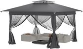 Aufun Pop-up vouwpaviljoen - 4 x 4 m - met muggennet en afneembare zijpanelen - metalen frame - voor tuin, feest, marktstand - antraciet