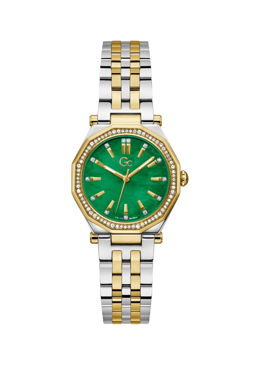 Gc Gc Gleam Quartz Analoog Horloge Zilver En Geel Goud Case: 100% Stainless Steel | Armband: 100% Stainless Steel 32 mm Z55001L7, Z55003L9
