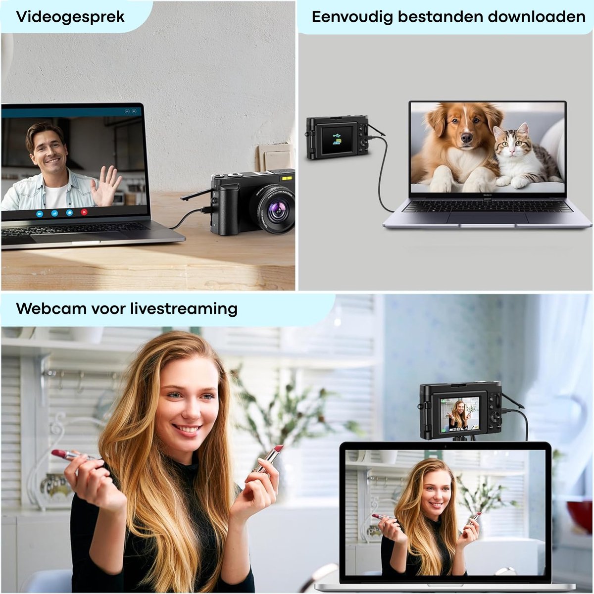 Vizual 48MP 4K Camera - draaibaar scherm, 2 batterijen en 32GB kaart thumbnail 5