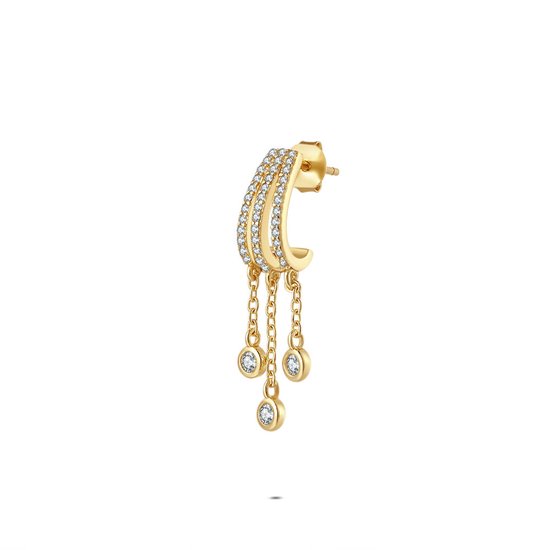 Twice As Nice Oorbel per stuk, zilver met zirkonia Goudkleurig