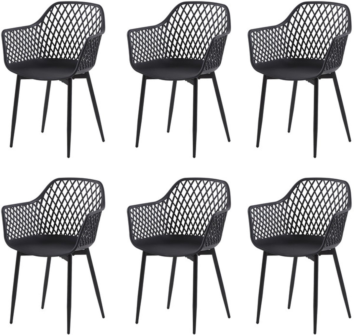 EGGREE Set van 6 tuinstoelen met armleuningen - loungestoelen - Tuinstoelen - Maximale belasting: 120 kg - Zwart