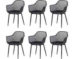 EGGREE Set van 6 tuinstoelen met armleuningen - loungestoelen - Tuinstoelen - Maximale belasting: 120 kg - Zwart