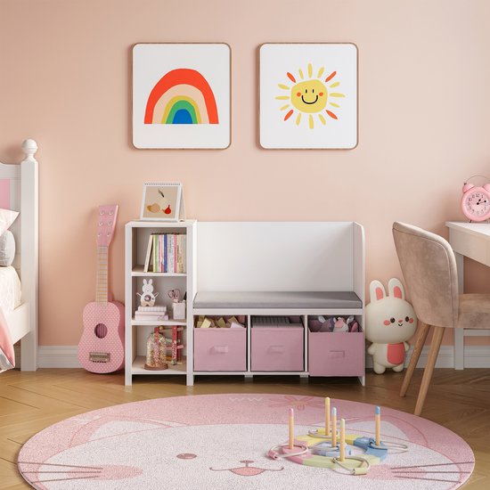 Étagère enfants Høylandet avec banc 76x112x40 cm blanc et rose [en.casa]