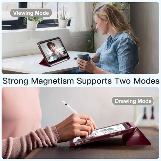 Casemania Stylus en Hoes Geschikt voor Apple iPad 2025 (A16) - Bordeaux Rood - Universeel Stylus Pen - Smart Cover met Pencil Slot Uitsparing van Merkloos — afbeelding 4