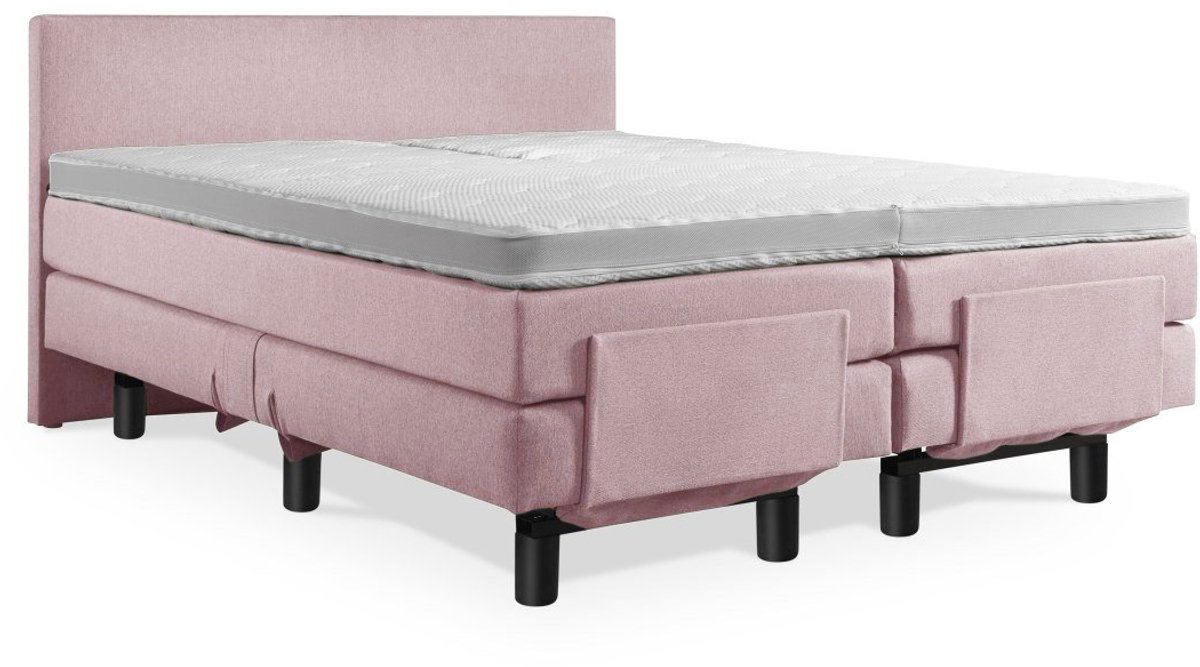 Elektrische Boxspring - Incl. Glad Hoofdbord - 2-Persoons - 140x200 cm - Oudroze - Zonder 