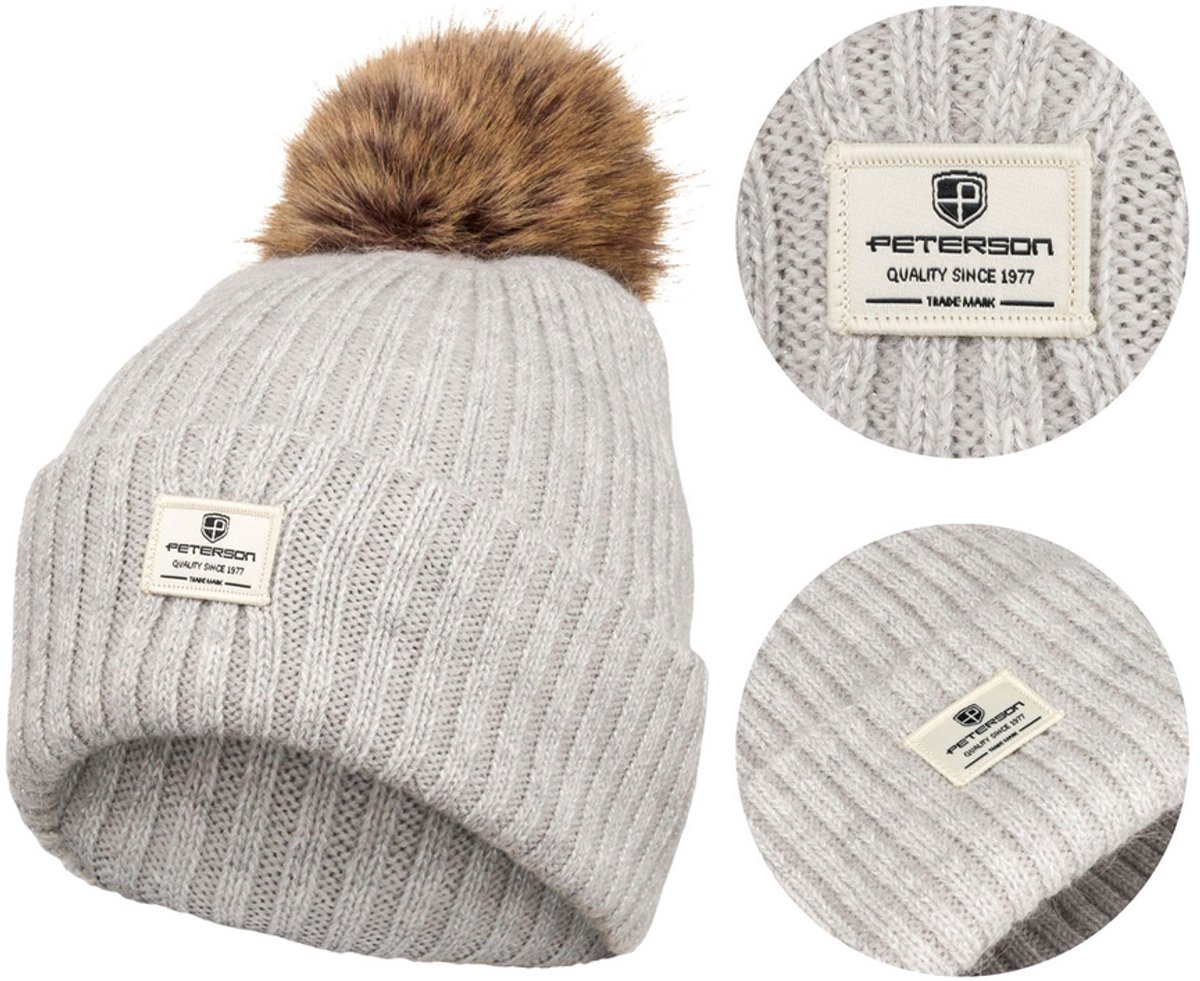 Peterson - Modieuze Wintermuts - Grijs - Pompon - Angora Mix