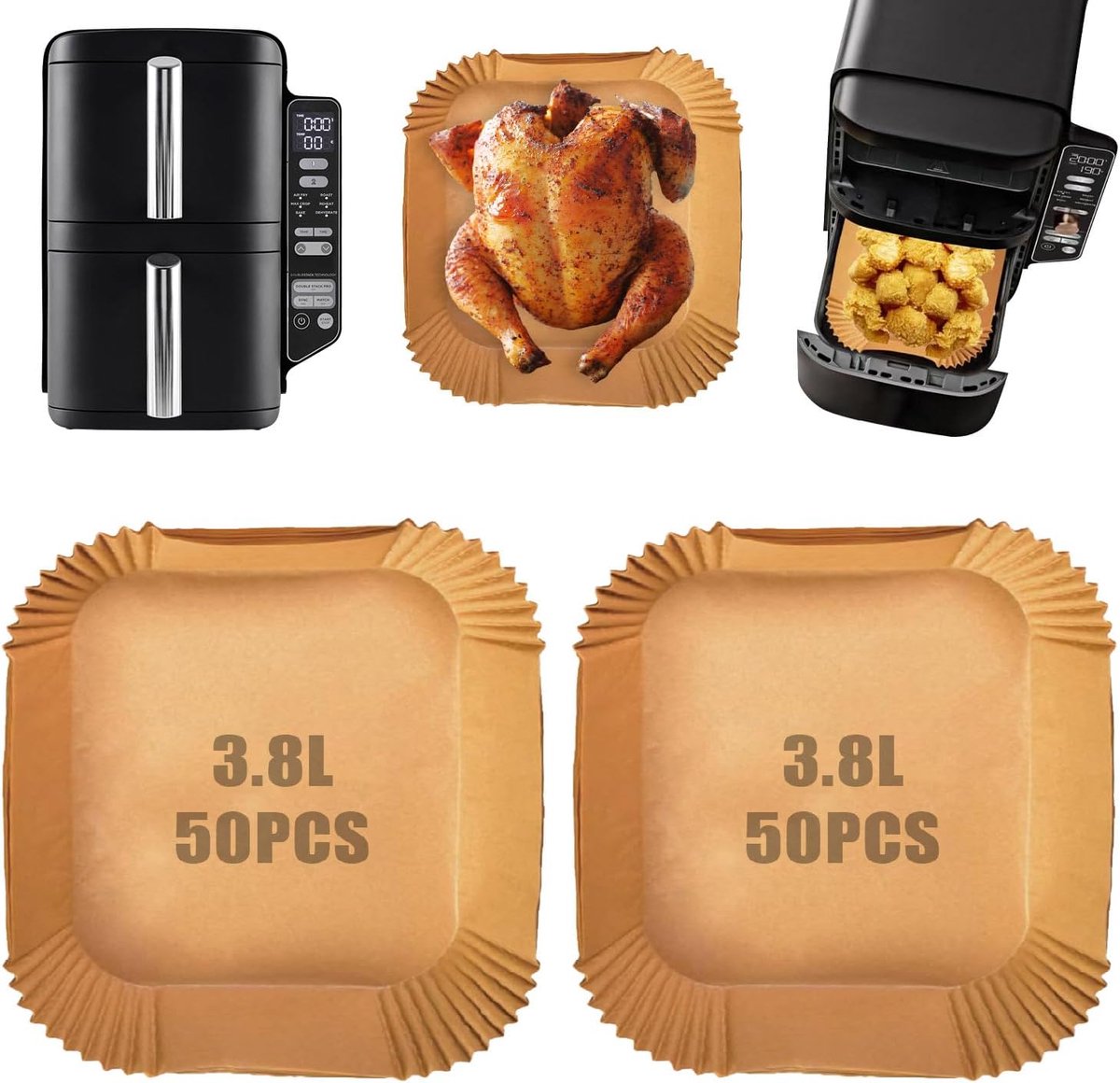 Imperatoris - bakpapier airfryer - 100 stuks - bakpapier - Airfryer Accesoires - bakpapier airfryer vierkant - 14.5 x 18 cm - 3.8 - 5L -Bakpapiervellen - airfryer wegwerpbakjes - Hittebestendig en Vetvrij Airfryer Bakpapier