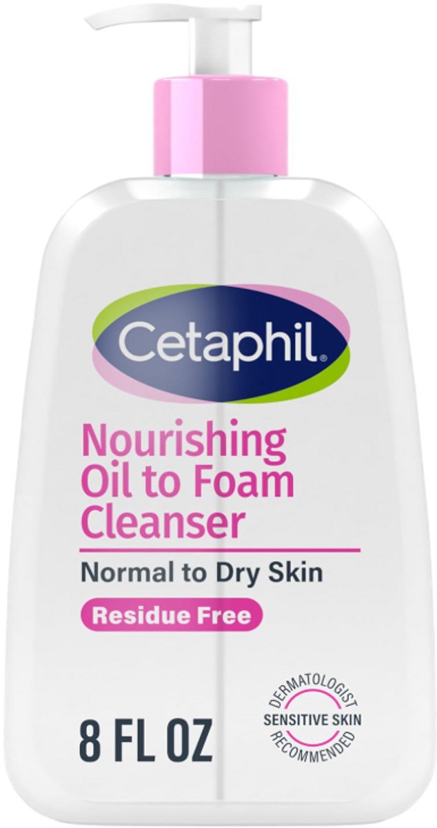 Cetaphil Nourishing Oil-to-Foam Gezichtsreiniger – Normale tot Droge & Gevoelige Huid – Tot 24u Hydratatie – Zeepvrij – 237ML