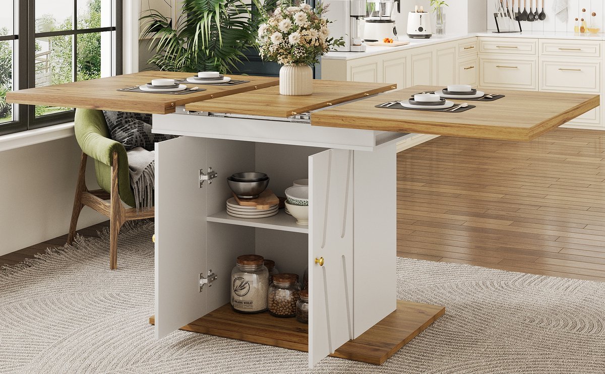 STILVORA Eettafel - Uitschuifbaar Met Opbergruimte In Poten - Voor Keuken Woonkamer Of Balkon - MDF Metaal - Wit - 110 140x70x76 5 Cm