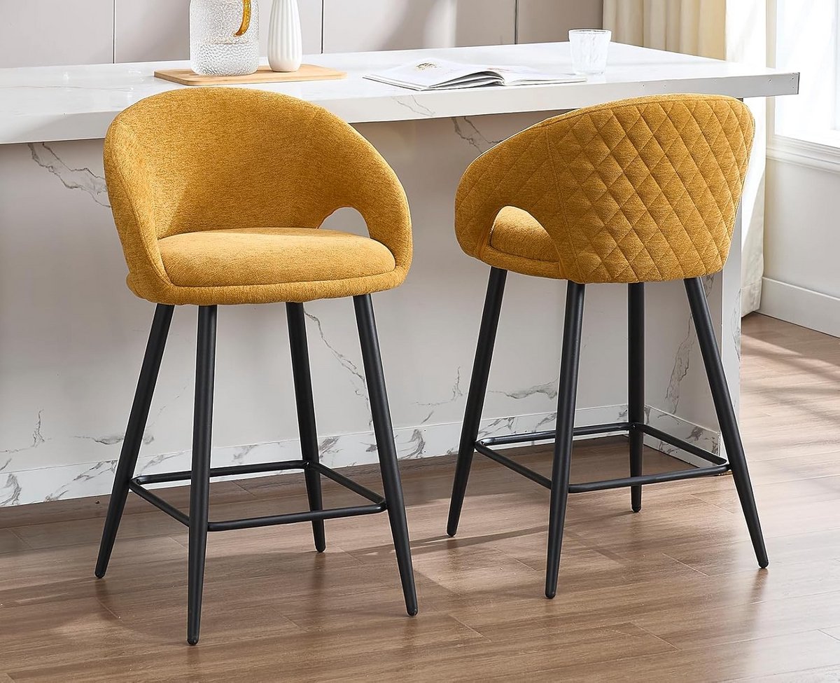 Set van 2 Barkrukken met Rugleuning en Gevoerde Zitting - Moderne Keukenstoelen