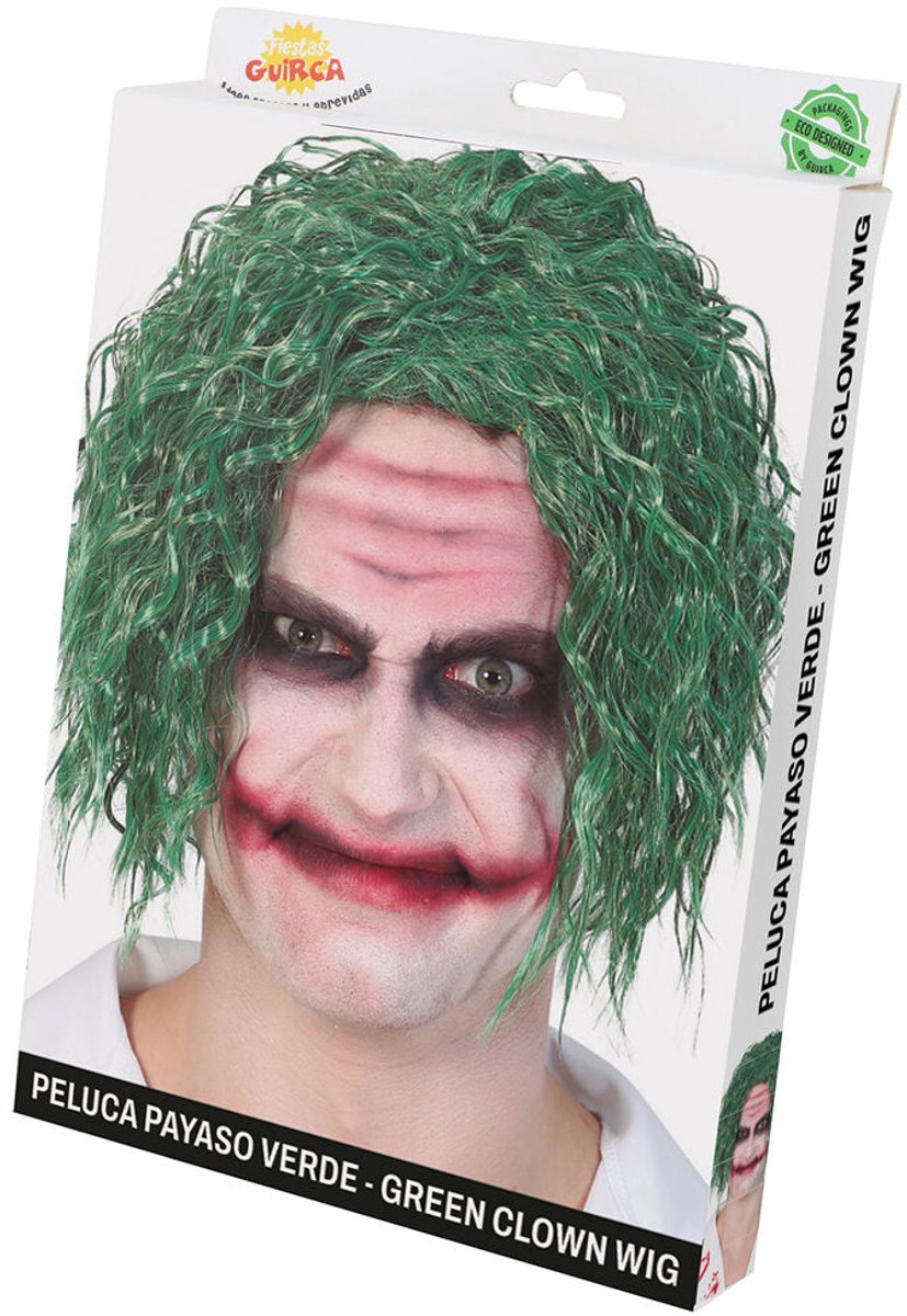 Fiestas Guirca Horror clown verkleed pruik - the Joker - groen - volwassenen - Halloween clownspruik voor heren — afbeelding 2