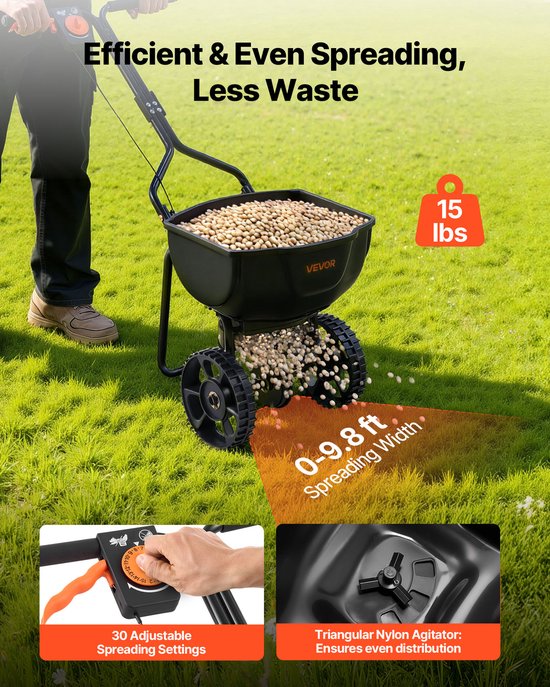 VEVOR Strooier met Een Capaciteit van 6,8kg, Kunstmeststrooier met Een Strooibreedte van 3m, Roterende Strooier met 25,4cm Banden, Instelbare Strooisnelheid, Door de Overheid Geproduceerde Strooier voor Kunstmest en Zaad in de Moestuin van Merkloos	 — afbeelding 5