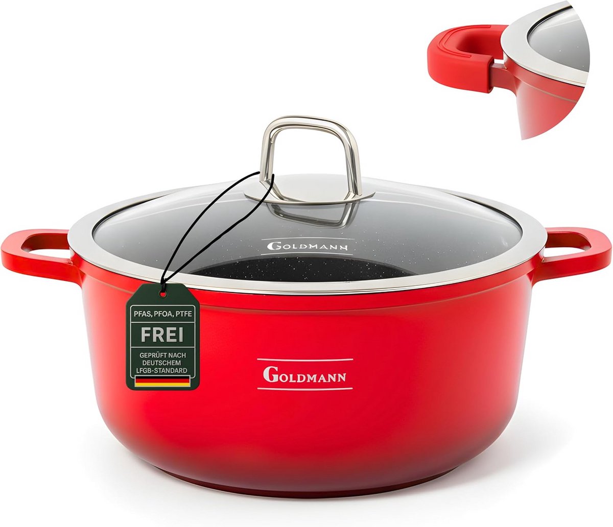 Grote Kookpan 28 cm met Antiaanbaklaag en Inclusief Glazen Deksel