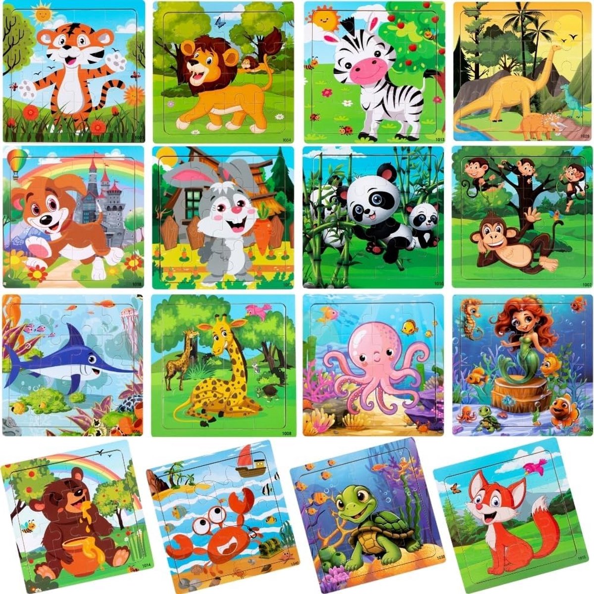 16 Houten Puzzels voor Kinderen met Dieren - Educatief Speelgoed voor 3-8 Jaar